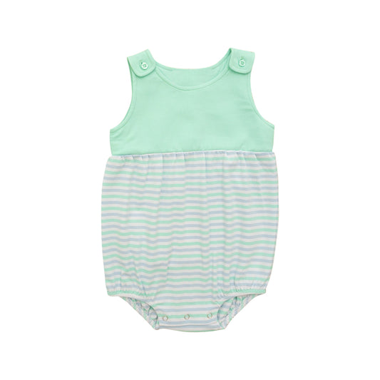 (Pre-order)SR3894 Green Stripes Print Baby Summer Romper