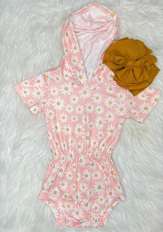 (Pre-order)SR3896 Flowers Pink Print Baby Girls Summer Hoodie Romper
