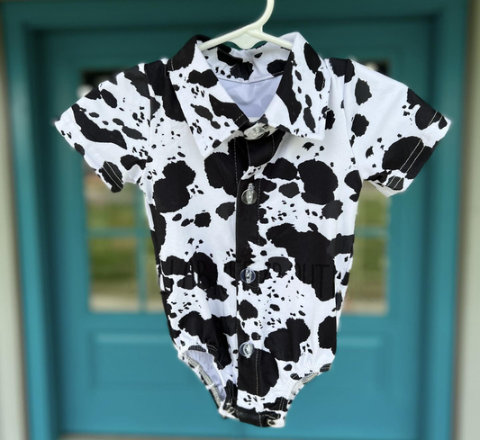 (Pre-order)SR3897 Cowhide Black White Print Baby Boys Summer Romper