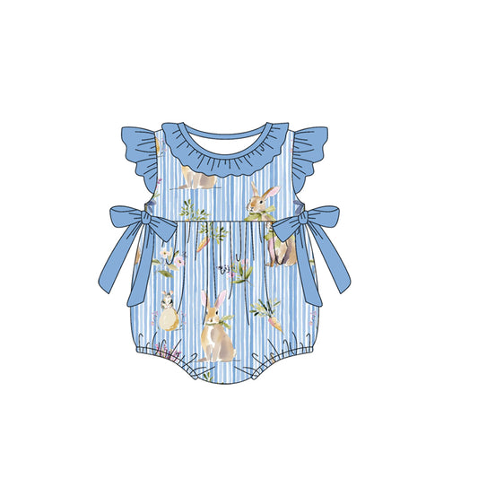 (Pre-order)SR3901 Bunny Stripes Print Baby Girls Easter Romper