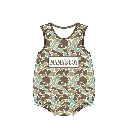 (Pre-order)SR3907 MAMA'S BOY Blue Brown Camo Print Baby Boys Summer Romper