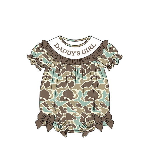 (Pre-order)SR3915 DADDY'S GIRL Blue Brown Camo Print Baby Girls Summer Romper