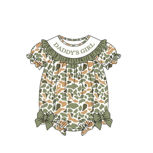 (Pre-order)SR3918 DADDY'S GIRL Orange Green Camo Print Baby Girls Summer Romper