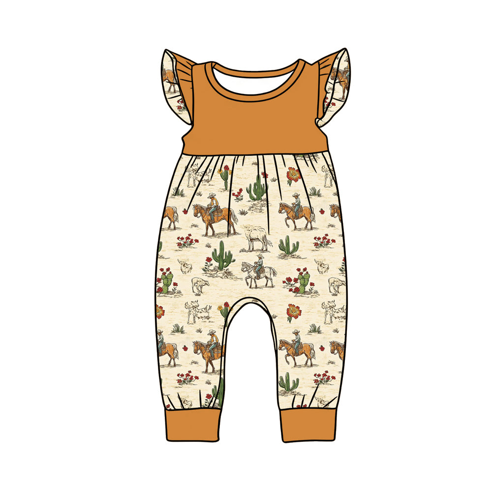 (Pre-order)SR3921 Cowboy Cactus Print Baby Girls Summer Romper