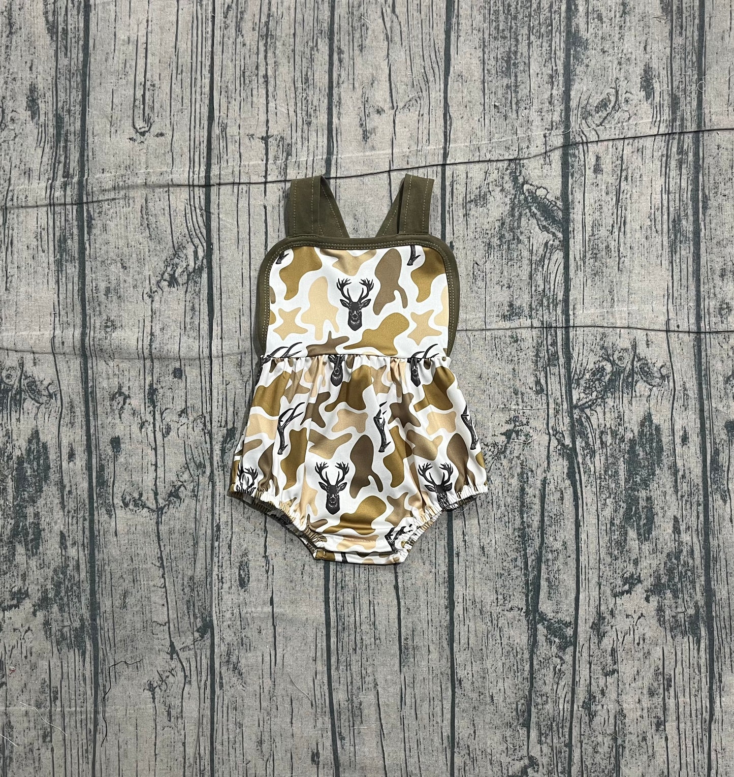 (Pre-order)SR3924 Deer Camo Print Baby Boys Summer Romper