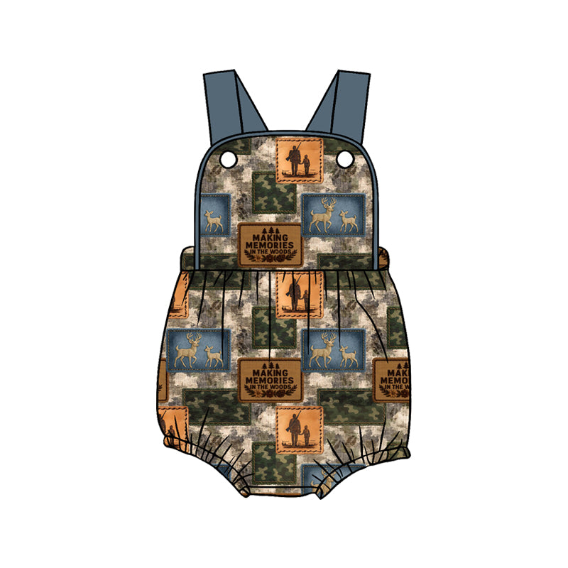 (Pre-order)SR3925 Deer Camo Hunting Print Baby Boys Summer Romper