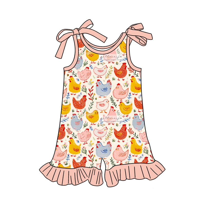 (Pre-order)SR3930 Chicken Flowers Print Baby Girls Summer Romper