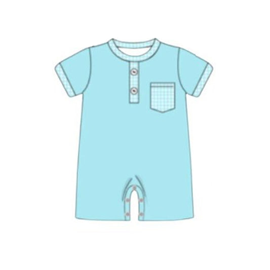 (Pre-order)SR3935 Blue Color Pocket Baby Boys Summer Romper