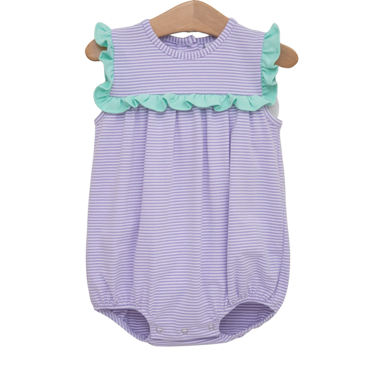 (Pre-order)SR3942 Purple Stripes Print Baby Girls Summer Romper