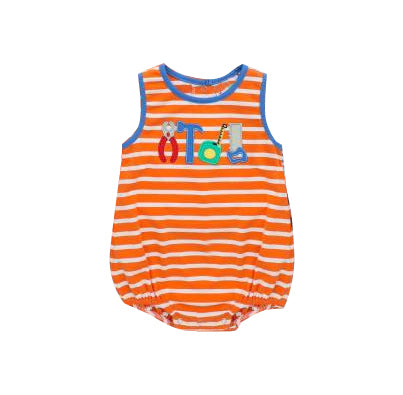 (Pre-order)SR3943 Tool Orange Stripes Print Baby Boys Summer Romper