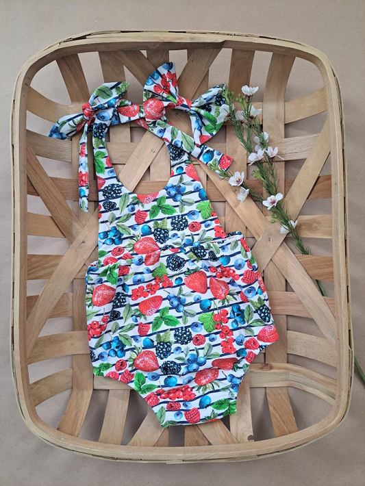(Pre-order)SR3944 Berries Print Baby Girls Summer Strap Romper