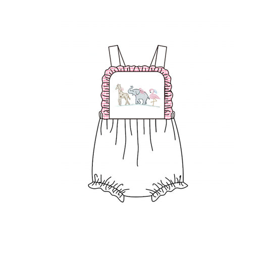 (Pre-order)SR4025 Animals White Print Baby Girls Summer Romper