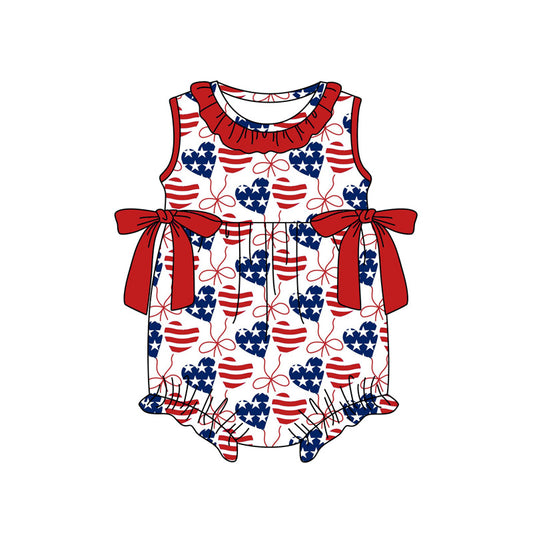(Pre-order)SR4027 Hearts Bows Stars Print Baby Girls 4th of July Romper