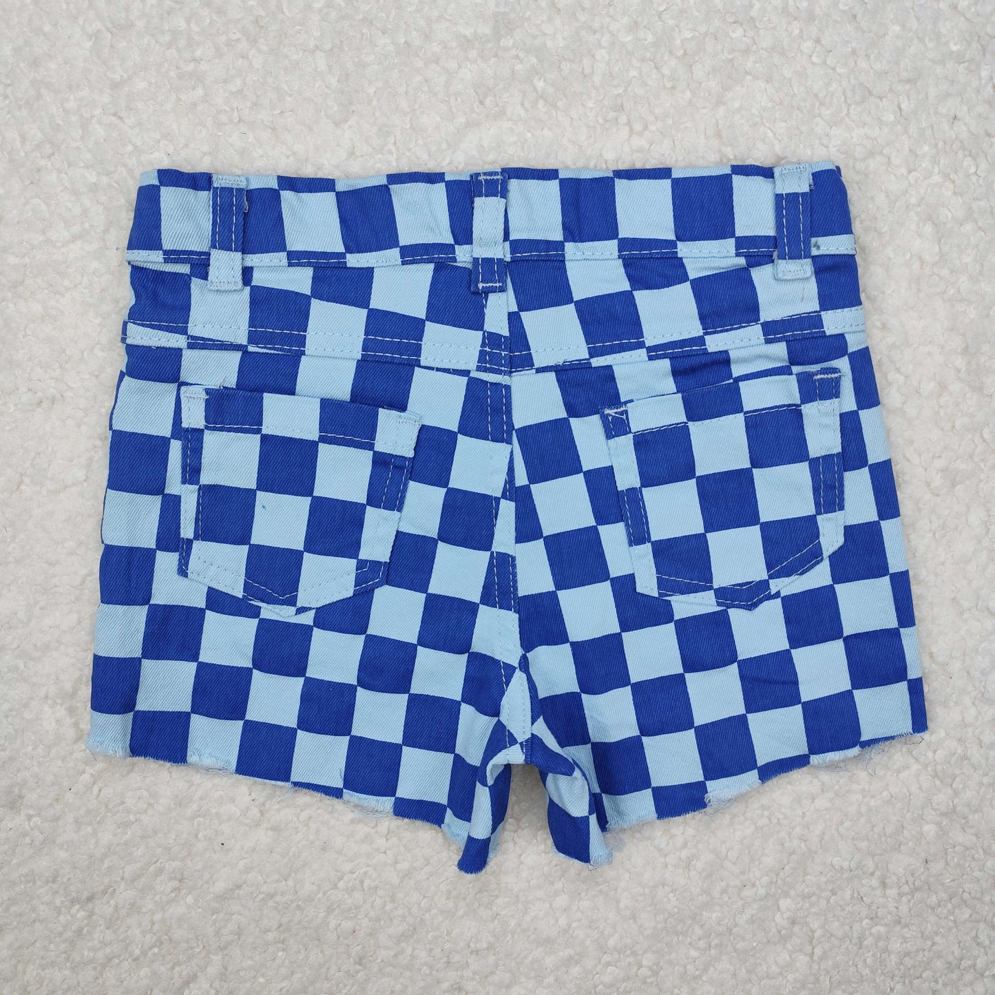 SS0093 Kids blue plaid denim summer shorts