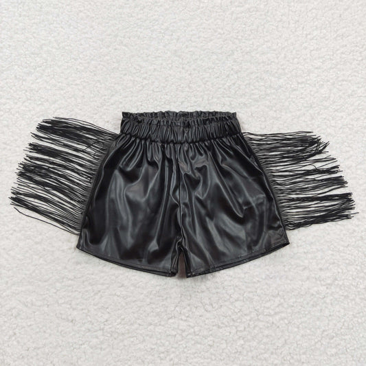 SS0094 Girls Tassel Black Pleather Summer Shorts