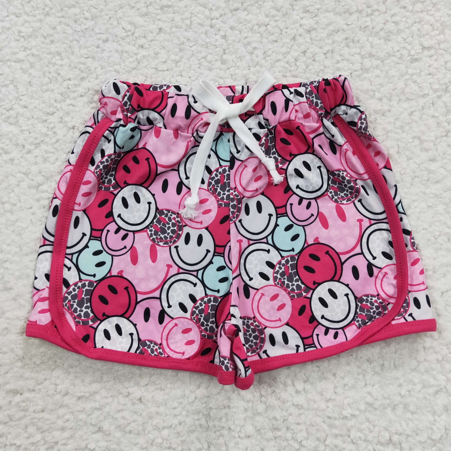 Girls pink smiling face print summer shorts SS0100