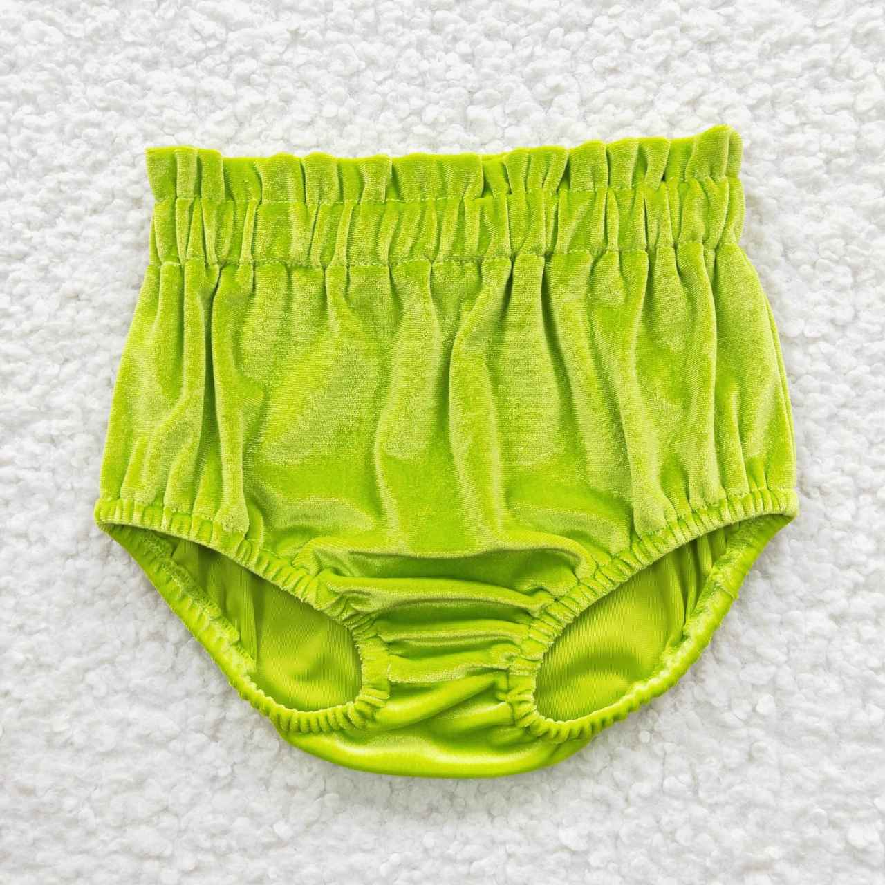 SS0101 Girls green Velvet Christmas bummie shorts