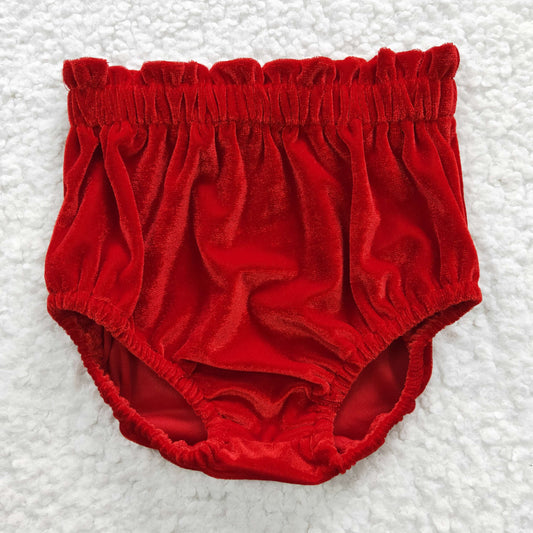 SS0103 Girls red velvet Christmas bummie shorts
