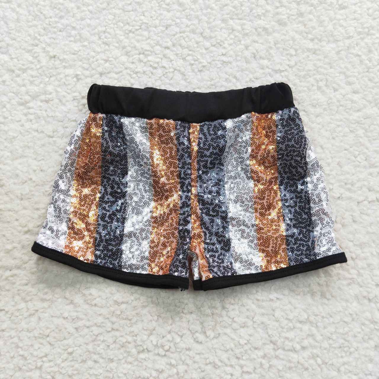 SS0117 Girls black golden stripes sequin shorts