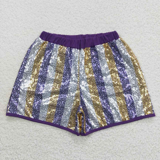 SS0118 Adult purple golden stripes sequin shorts
