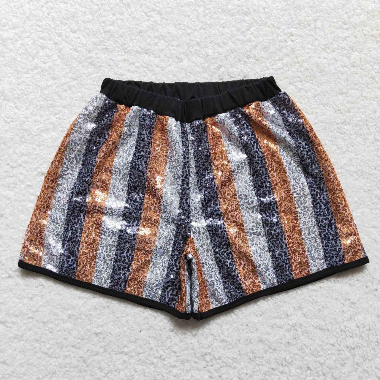SS0120 Adult black golden stripes sequin shorts