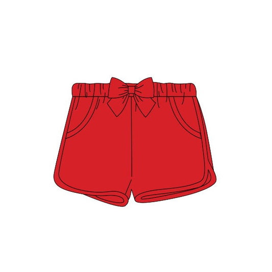 (Pre-order)SS0147 Red Girls Summer Bows Pockets Shorts