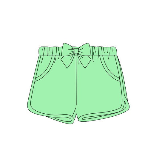 (Pre-order)SS0154 Green Girls Summer Bows Pockets Shorts