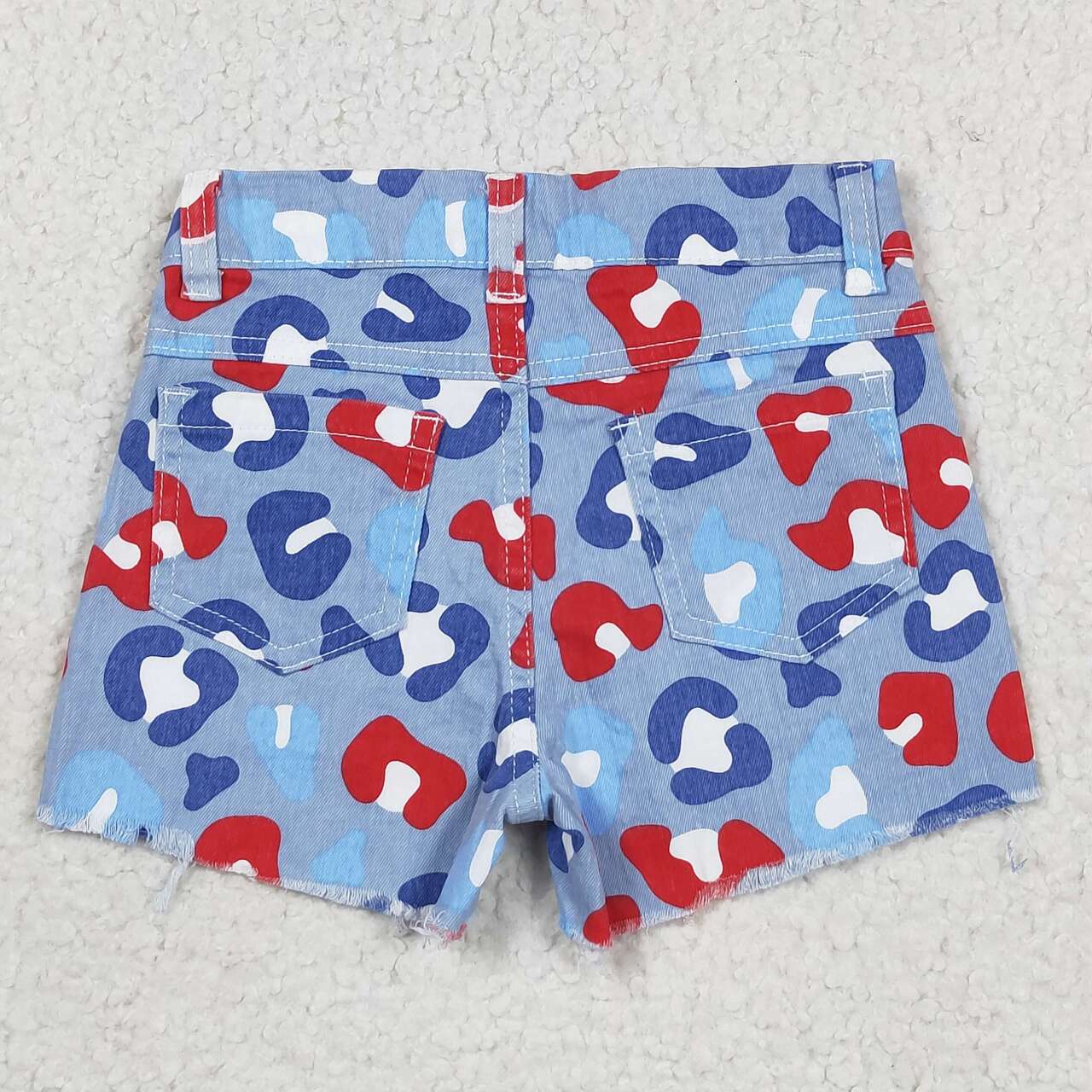 SS0166 Blue Red Leopard Denim 4th of July Jeans Girls Shorts