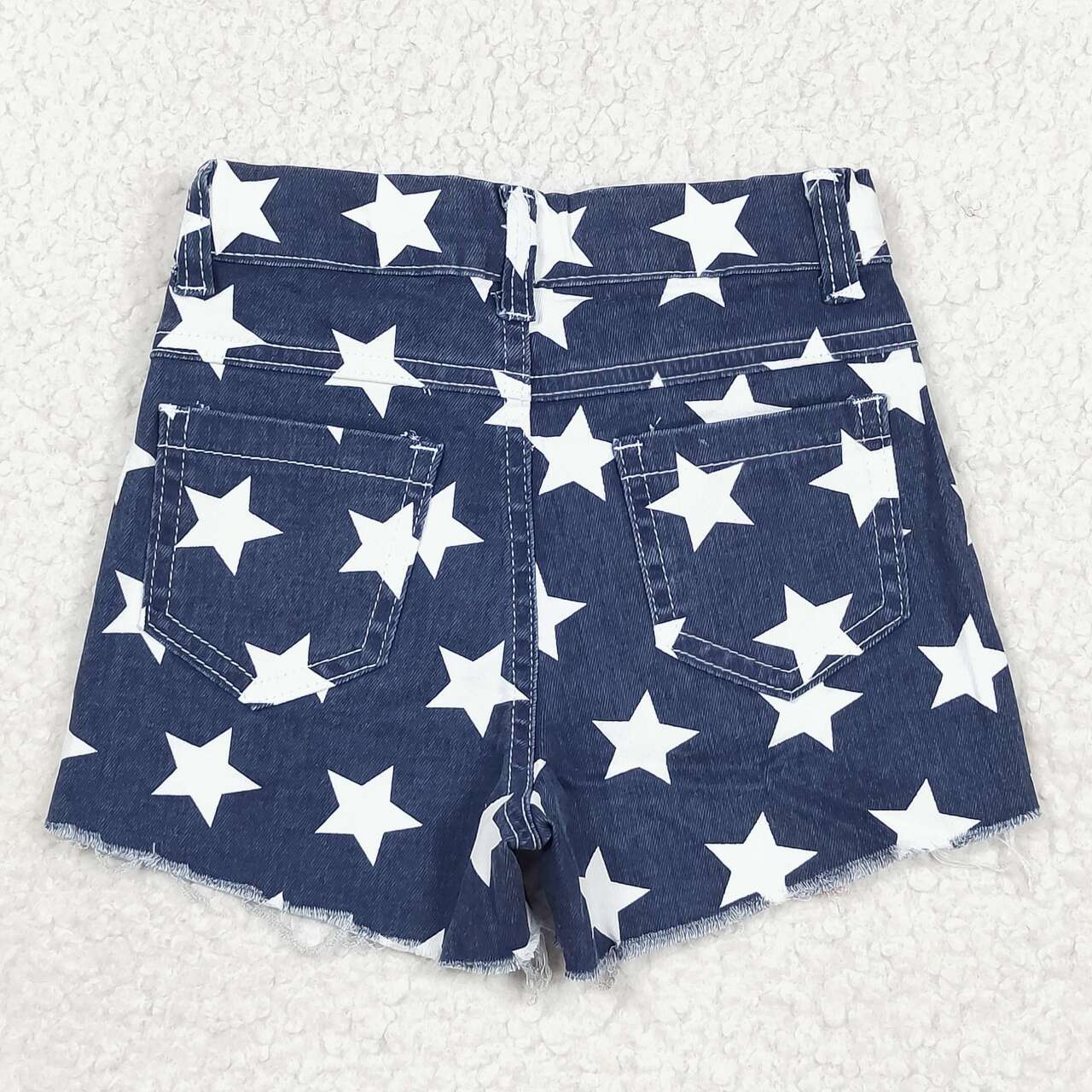 SS0168 Blue Star Red Stripes Denim 4th of July Jeans Girls Shorts
