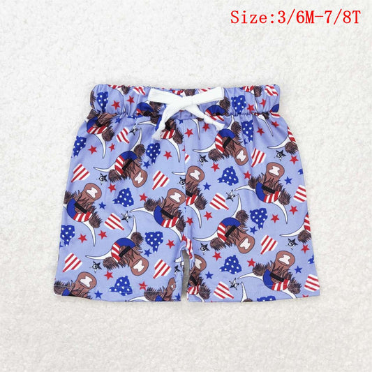 SS0204 Highland Cow Tags Print Boys 4th of July Shorts