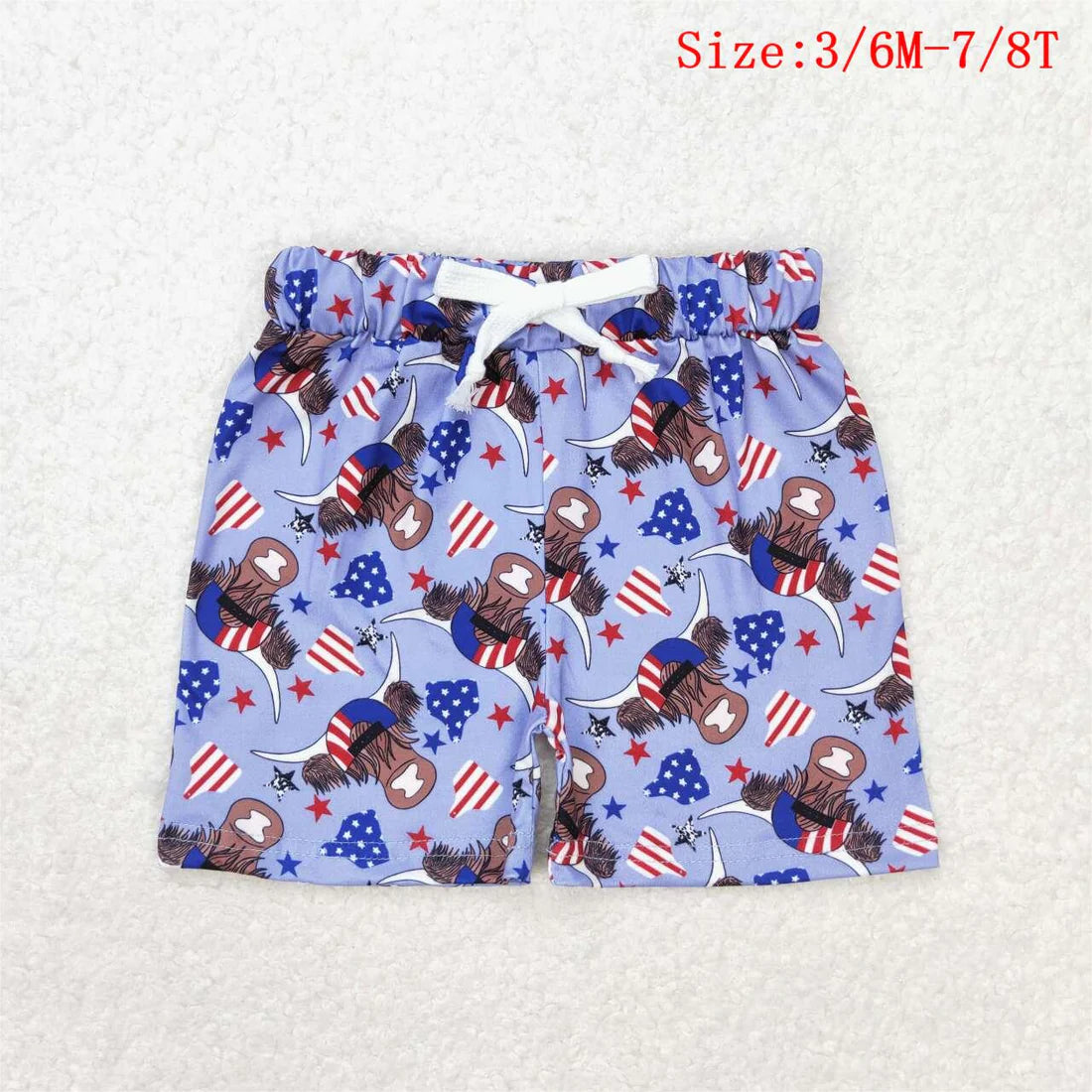 7 Design Flag & Stars Print Kids 4th of July Shorts Sibling Wear