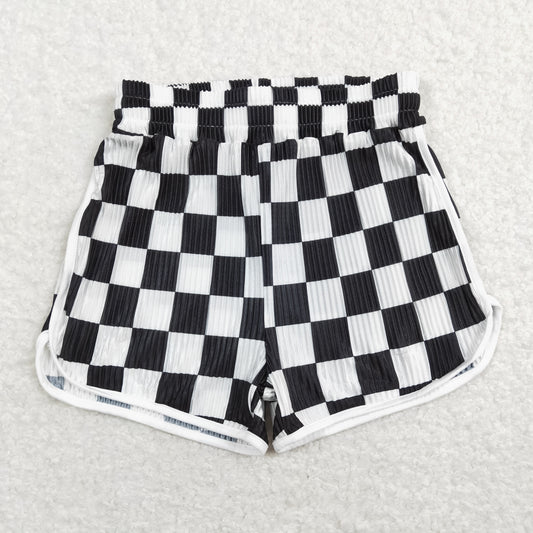 SS0209 Girls Black Plaid Summer Cotton Sport Shorts