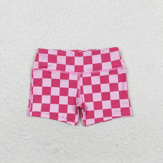 SS0218 Pink Plaid Print Girls Summer Shorts