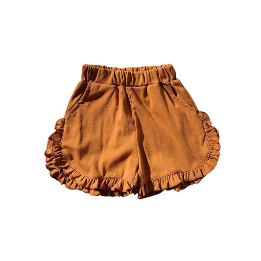 (Pre-order)SS0237  Brown Ruffles Girls Summer Shorts