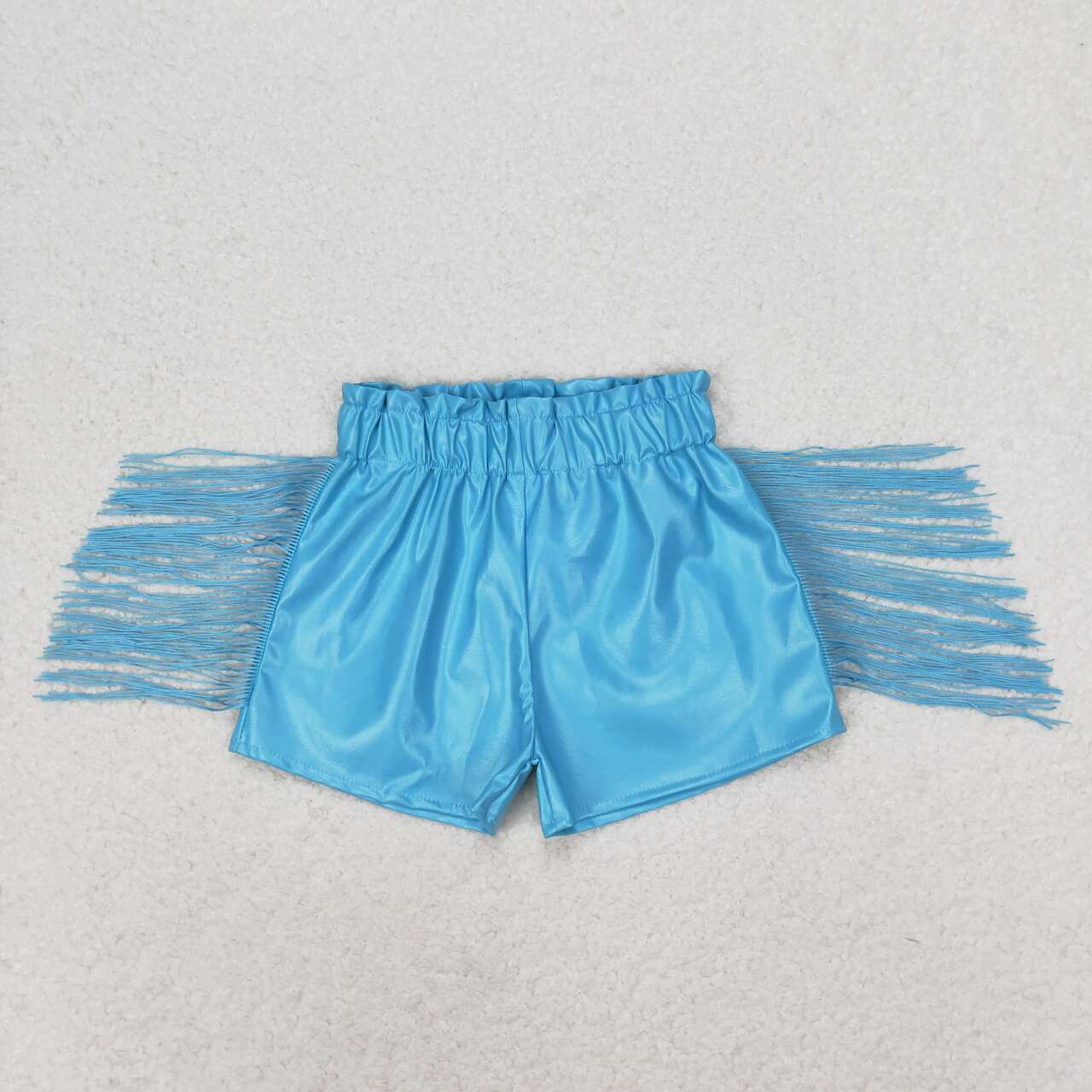 SS0241  Blue Leather Tassel Girls Summer Shorts