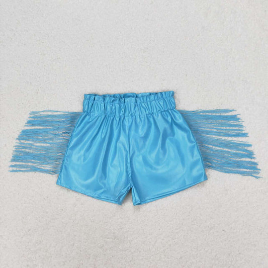 SS0241  Blue Leather Tassel Girls Summer Shorts