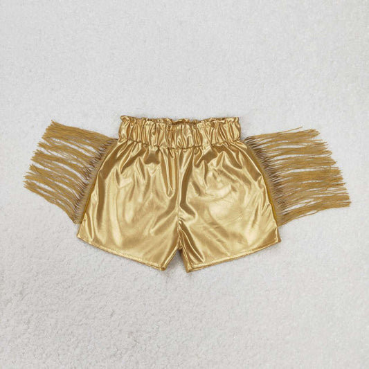 SS0242  Gold Leather Tassel Girls Summer Shorts