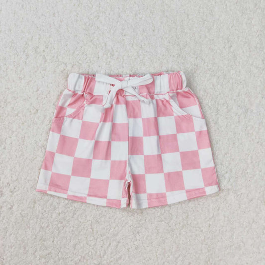 SS0258 Pink Plaid Print Girls Summer Shorts