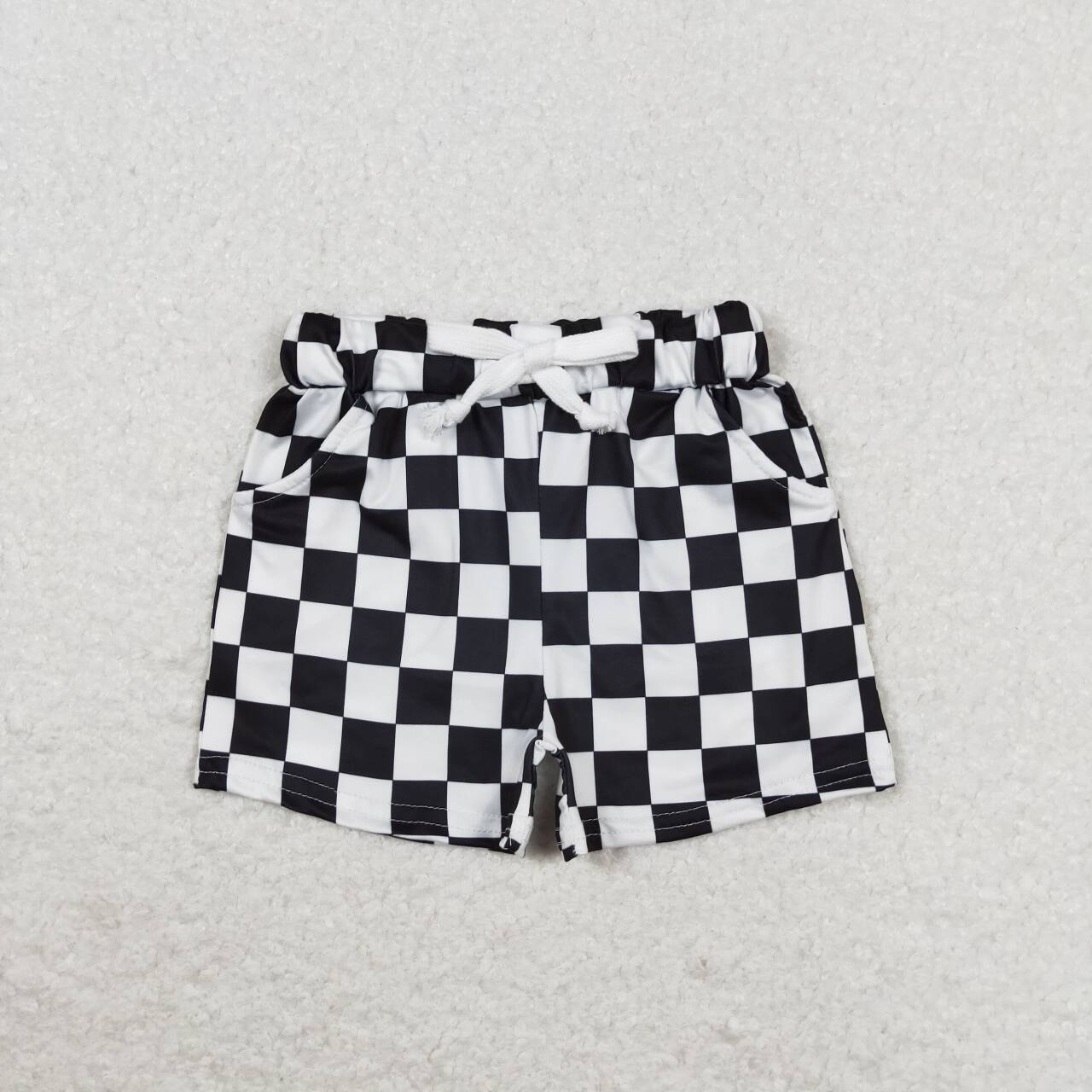 SS0273   Black Plaid Print Boys Summer Shorts