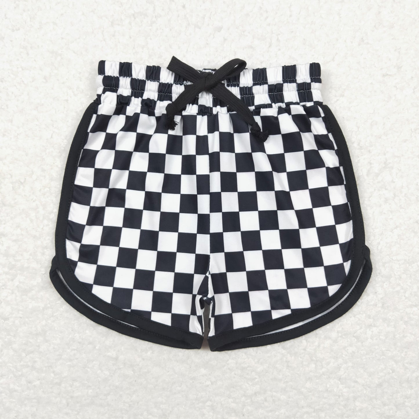 SS0278 Black Plaid Print Girls Summer Shorts
