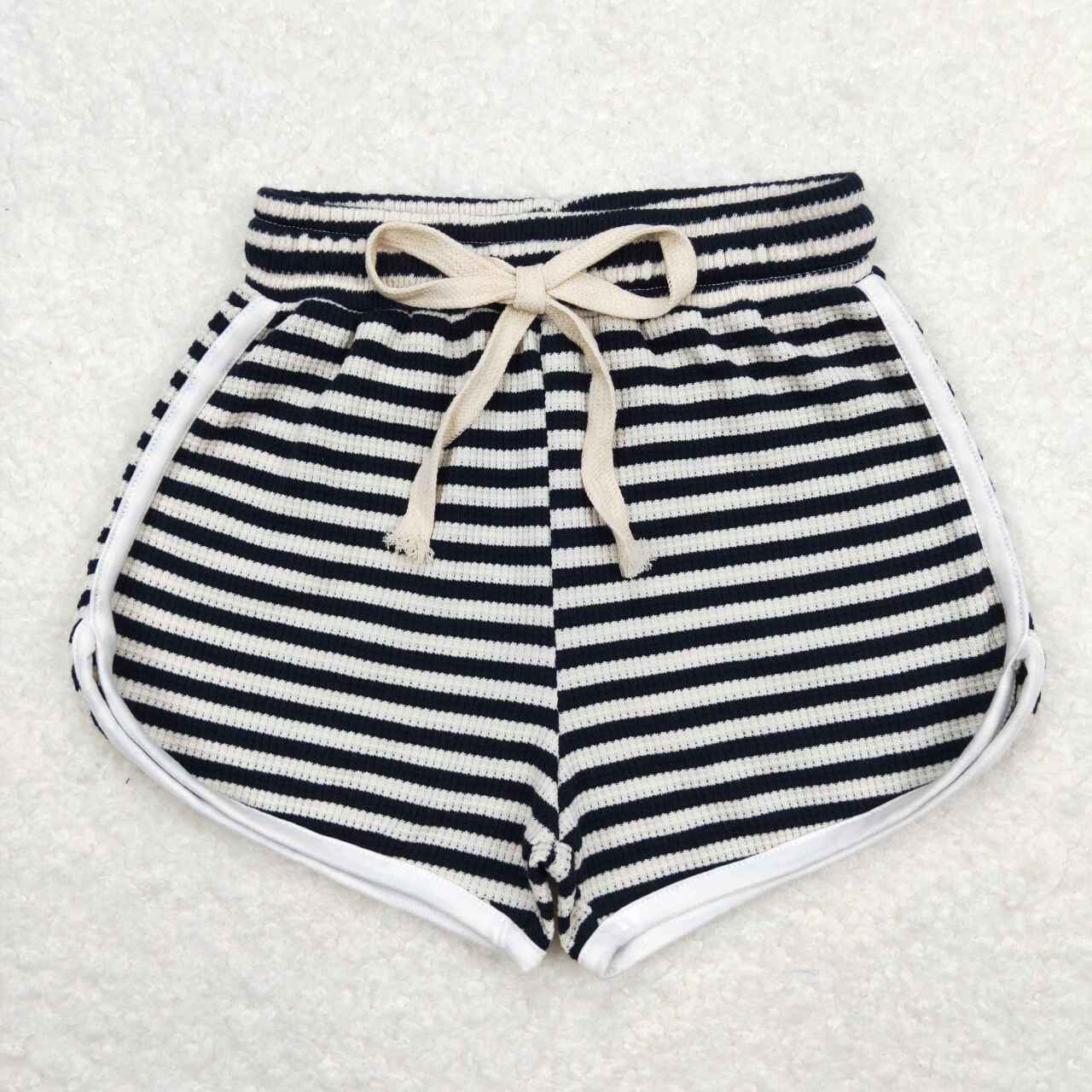 SS0288 Girls Black Stripes Summer Cotton Sport Shorts