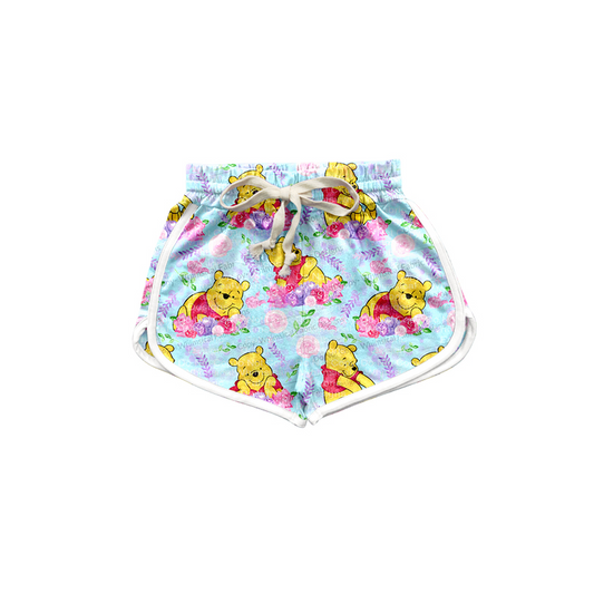 (Pre-order)SS0304 Cartoon Bear Flowers Print Girls Summer Shorts