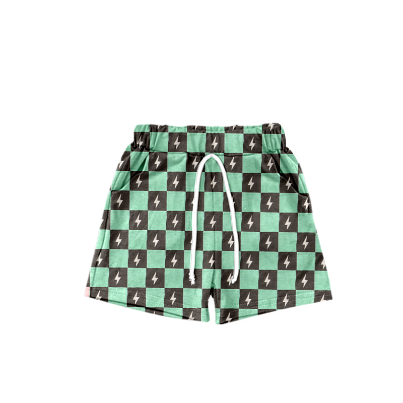 (Pre-order)SS0308 Green Plaid Flash Print Boys Summer Shorts
