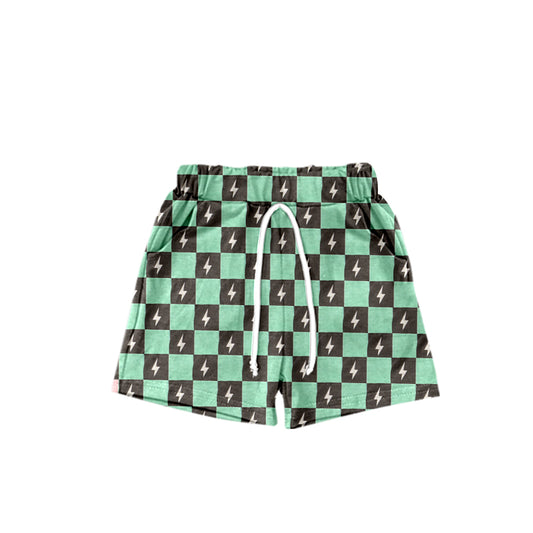 (Pre-order)SS0308 Green Plaid Flash Print Boys Summer Shorts
