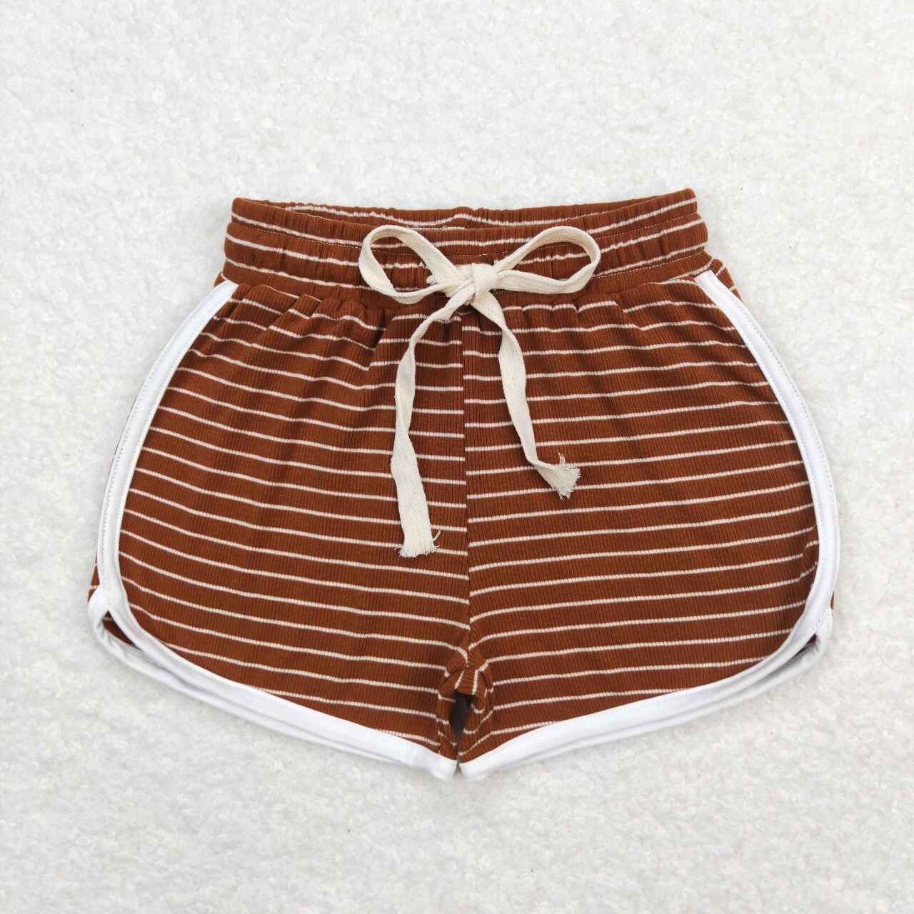 SS0320 Girls Brown Stripes Summer Cotton Sport Shorts