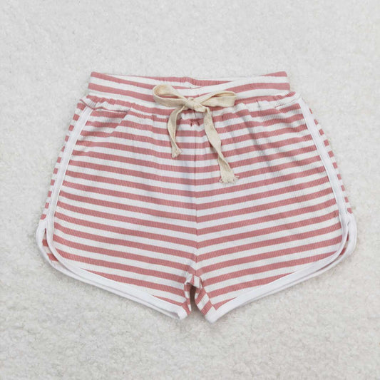 SS0327 Girls Pink Stripes Summer Cotton Sport Shorts