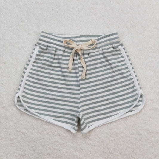 SS0328 Girls Grey Stripes Summer Cotton Sport Shorts