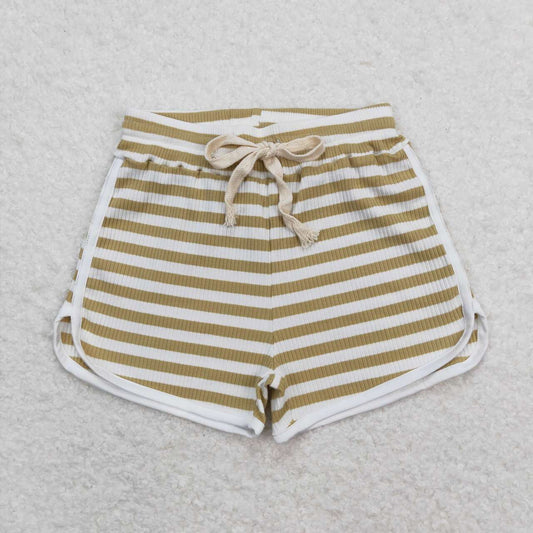 SS0329 Girls Brown Stripes Summer Cotton Sport Shorts