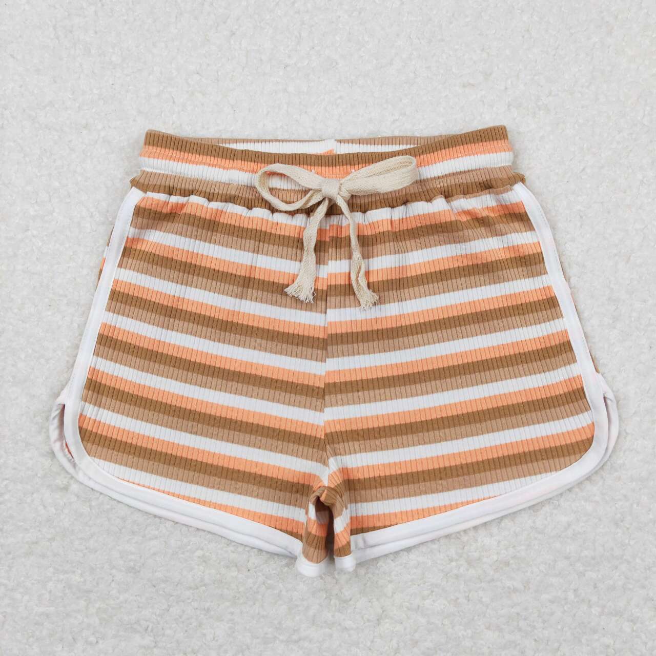 SS0336 Orange Brown Stripes Girls Summer Cotton Sport Shorts