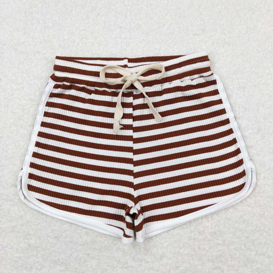 SS0337 Wine Stripes Girls Summer Cotton Sport Shorts